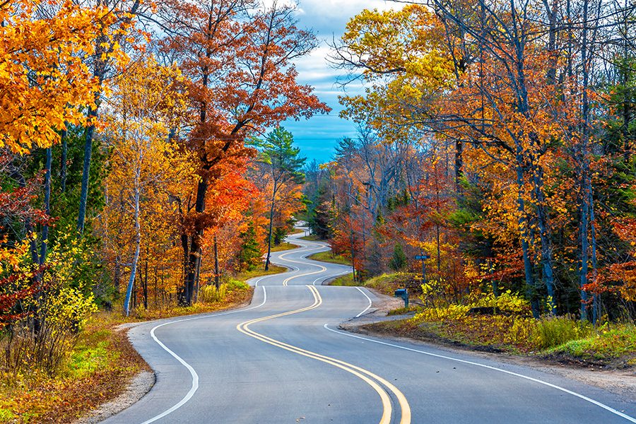Janesville, WI Creston Park - Winding Road with Fall Foliage